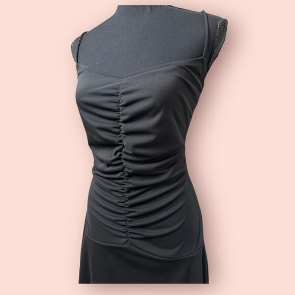 Vtg Y2k Women Tank Top Dress Large Black Fairy Whimsygoth Goth Asymmetrical Hem - Picture 2 of 5